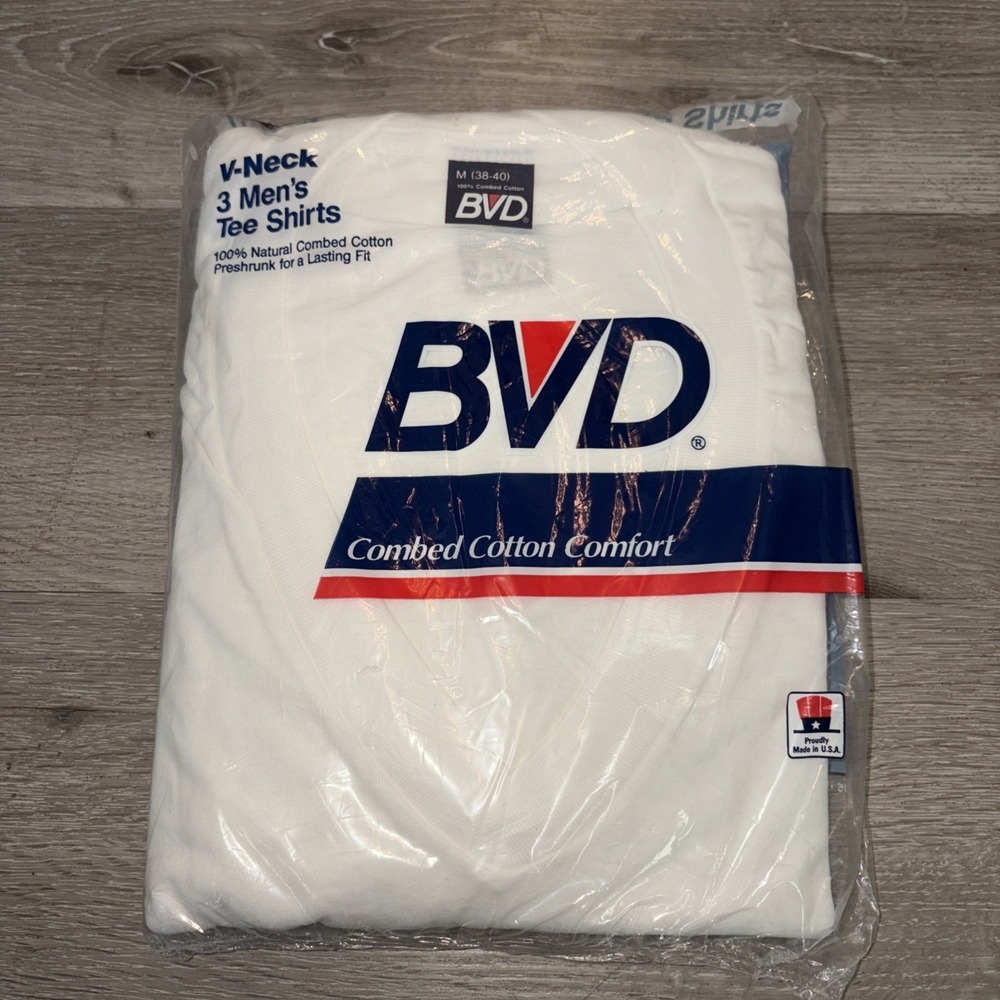Vintage 3 Pack BVD V Neck T Shirt Men's Medium White‎ Under Shirt 1992